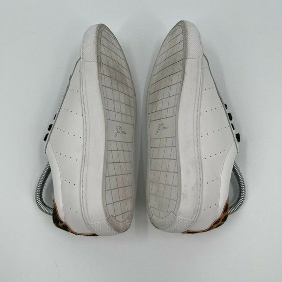 J. Crew Saturday Sneakers L7197 Womens Size 8 White Leather Leopard Trim - Picture 7 of 10